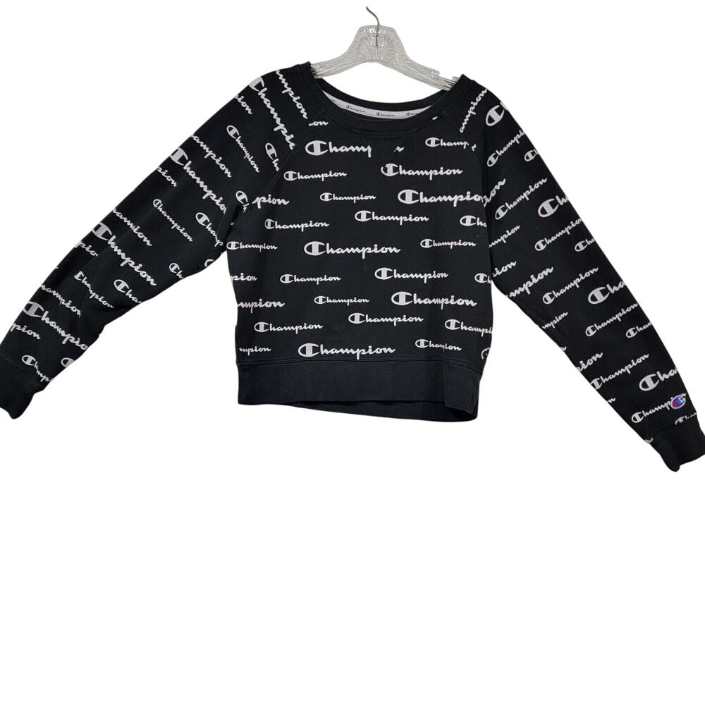 Champion Small Cropped Sweatshirt All Over Logo Athletic Sports Streetwear Vibe
